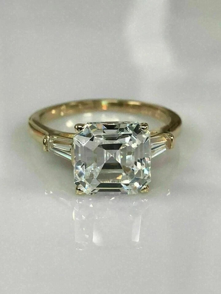 3Ct Asscher Cut Lab-Created Diamond Solitaire Women’s Ring 14k Yellow Gold Over