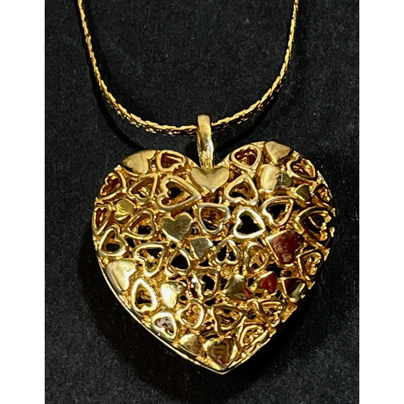 Puffy 14K Yellow Gold Plated Filigree Heart Pendant on 12K GF Chain Necklace