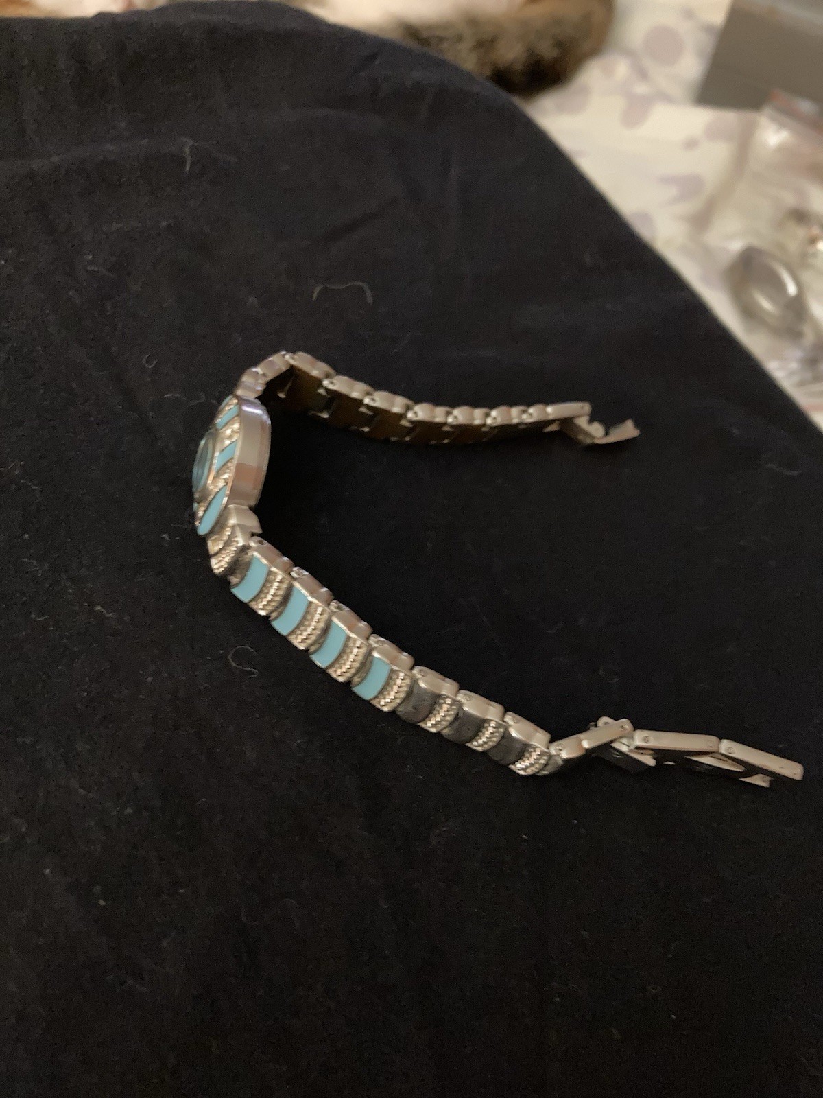Ladies Vintage Southwestern Style Turquoise Hand painted Striped Enamel Watch