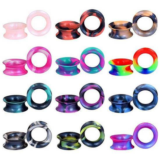 2PCS Silicone Flexible Ear Gauges Plugs Stretchers Double Flared Flesh Tunnels