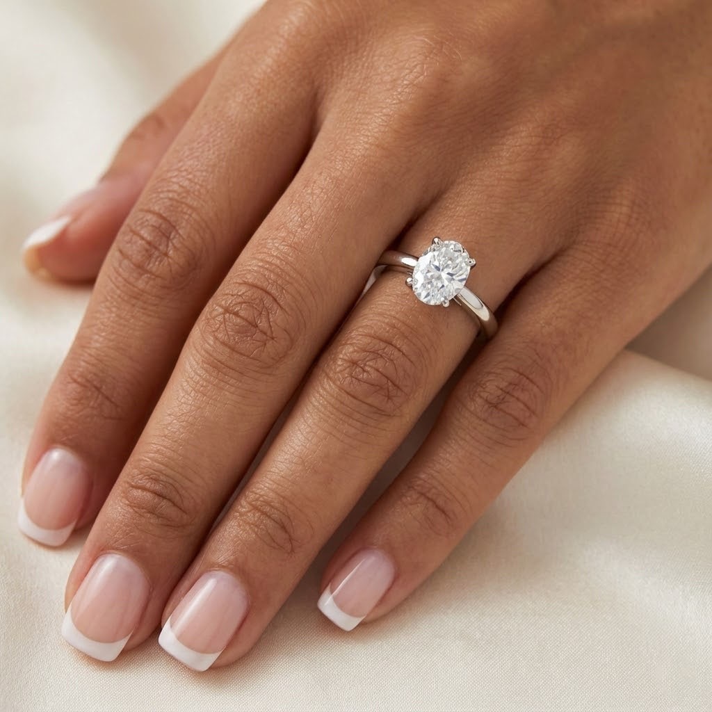 Solitaire Engagement Ring Platinum Classic 1.01 CT Oval Lab-Grown Diamond E VS2