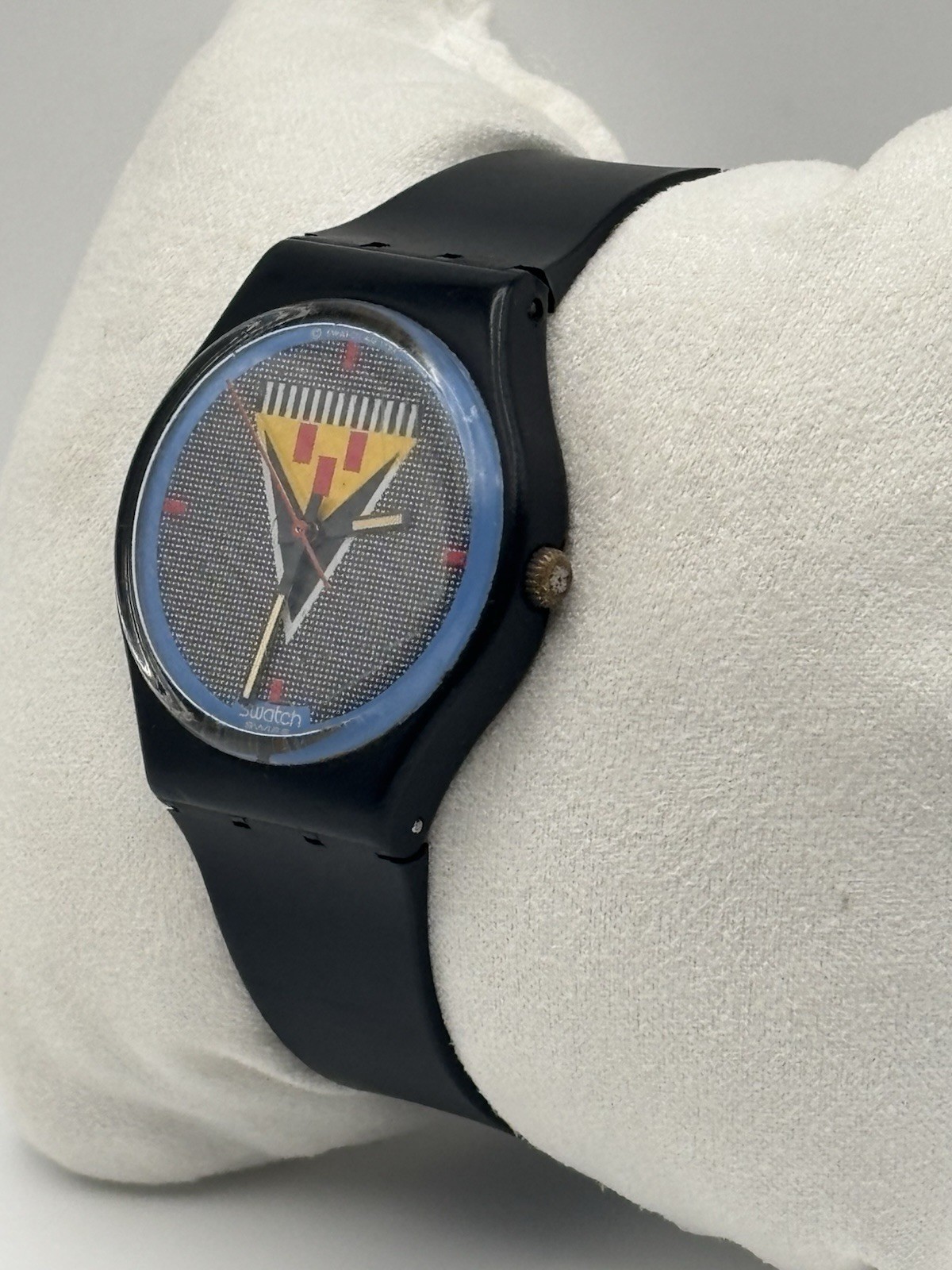 Vintage Swatch Lancelot Mens Watch 34mm Black Case GB110 Swiss New Battery