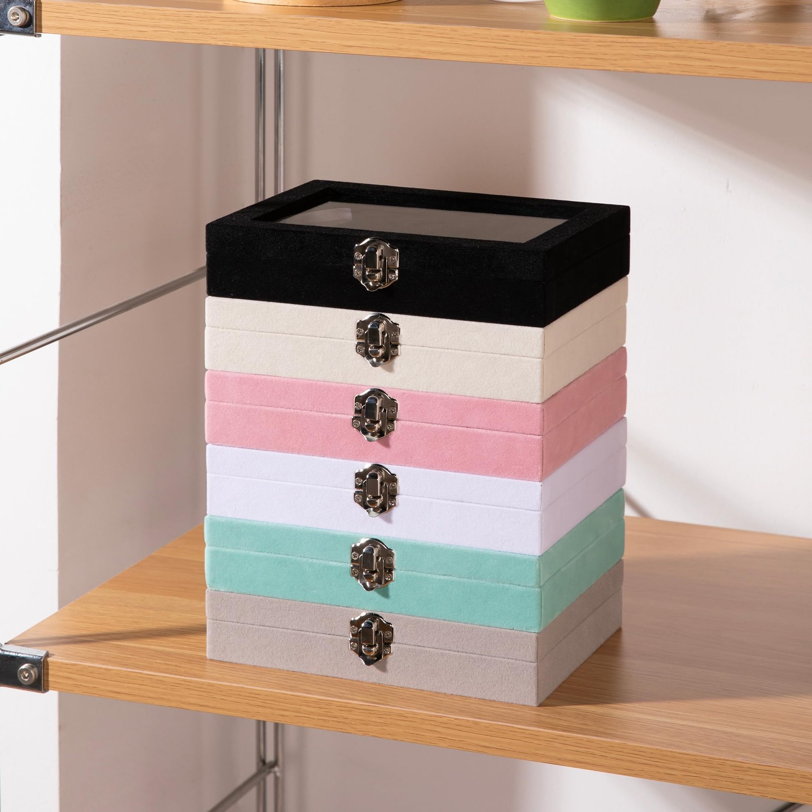 24 Grid Jewelry Tray Velvet Stud Earring Organizer with Clear Lid for Women