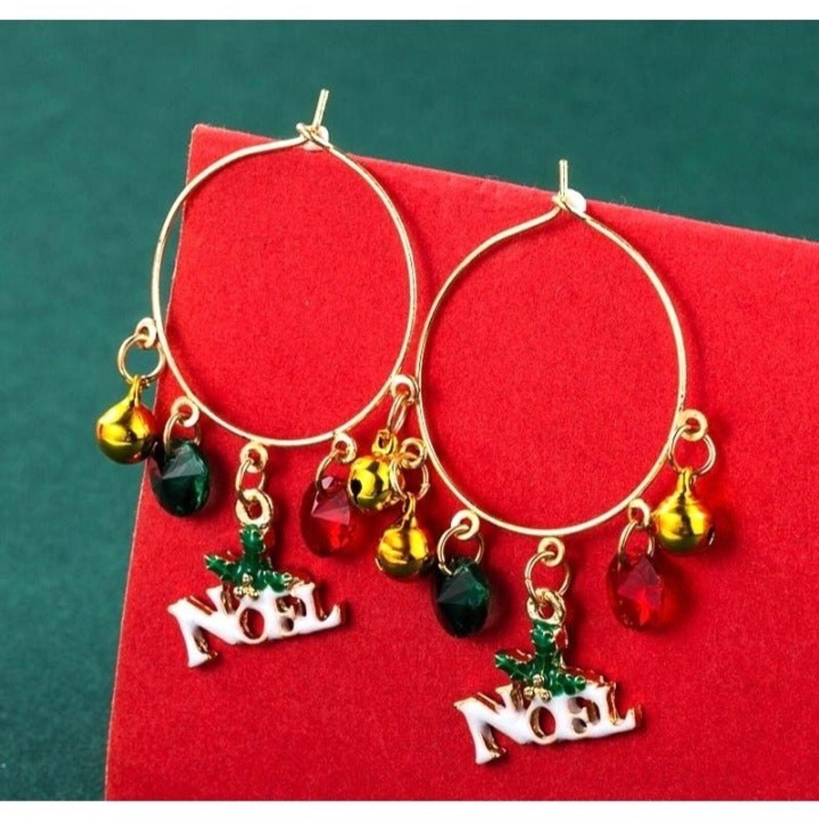 Christmas Holiday Hoop Earrings – “NOEL” Ornaments & Beads Hoops – Party Jewelry