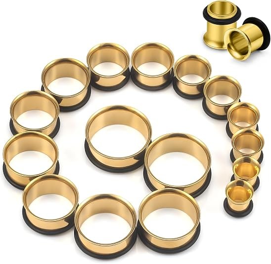 8 Pairs Single Flare Hollow Flesh Tunnels Ear Gauge Plug O Ring Piercing 6G-5/8″