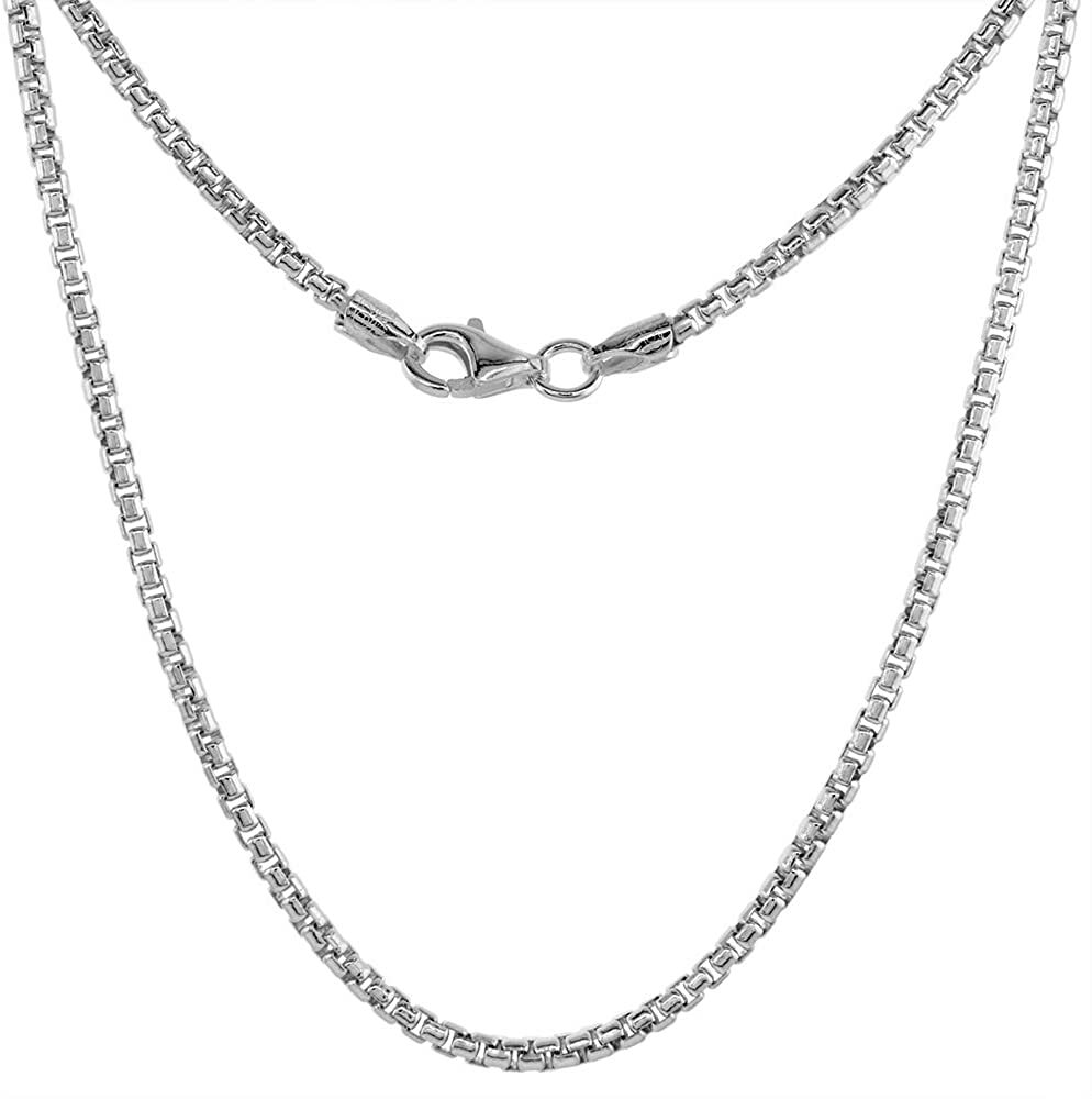 925 Sterling Silver Round Box Chain Necklace High Quality 2mm 16″-30″