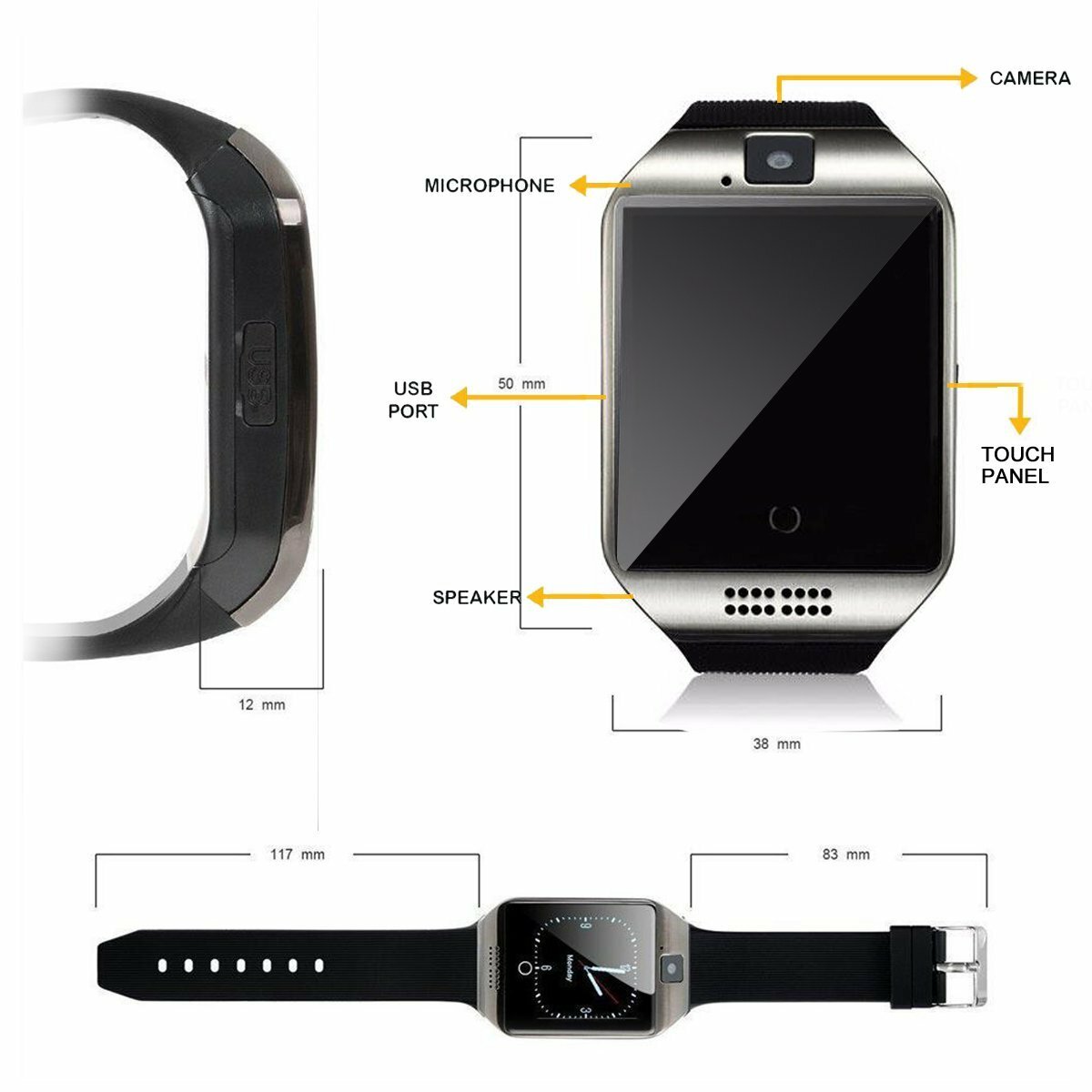 Women Men Unlocked Bluetooth Smart Watch Phone GSM SIM Call Text Speaker Camera