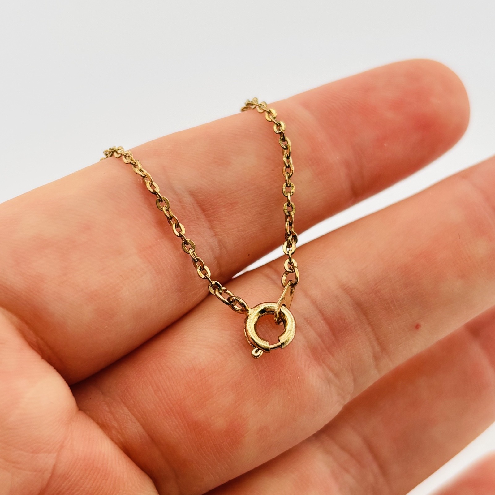 Vintage 10k Black Hills Gold Necklace 18″ Cable Chain Clear Stone Minimal Dainty