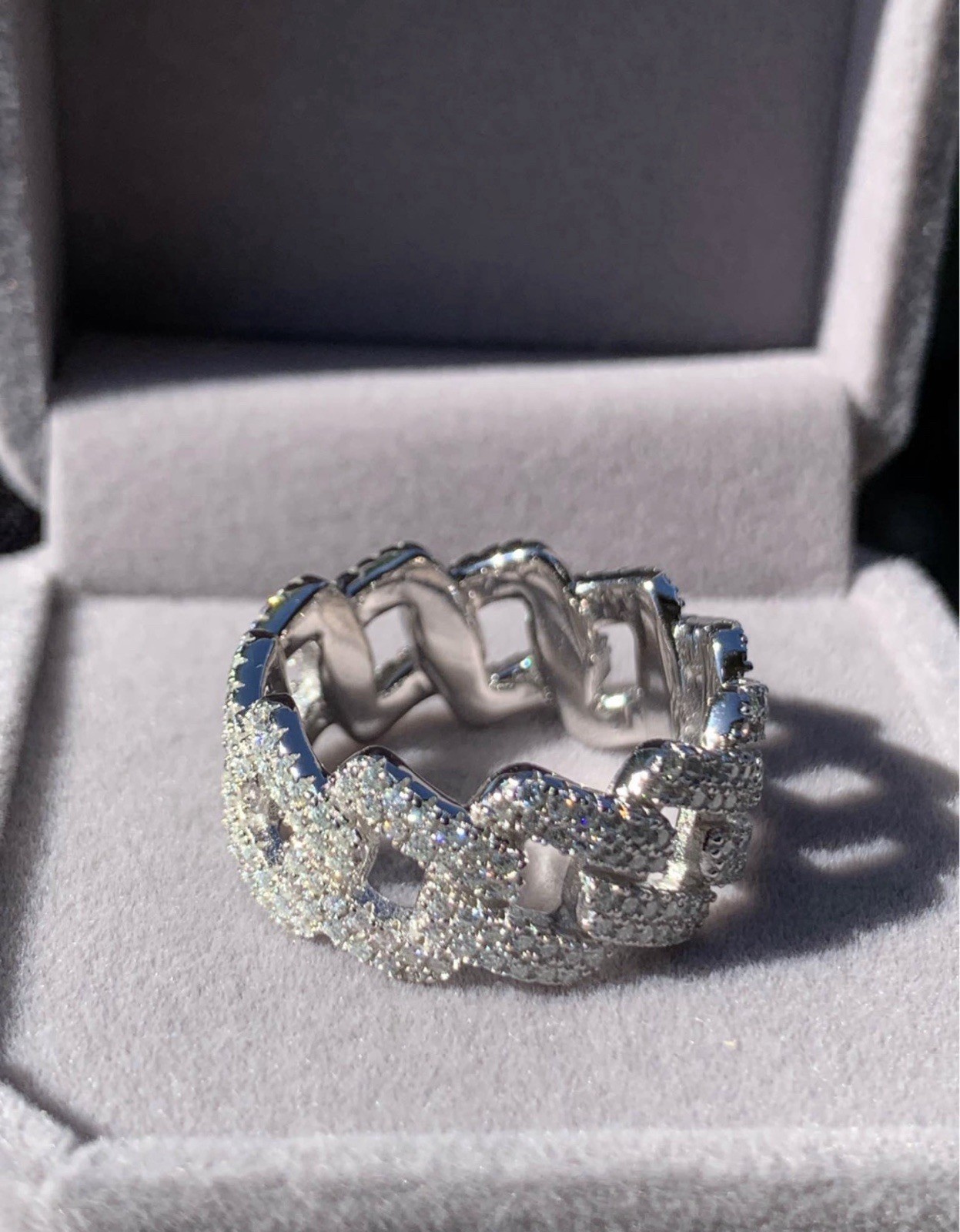 Men’s 3CT Round Cut Moissanite Cuban Link Band Ring 925 Silver