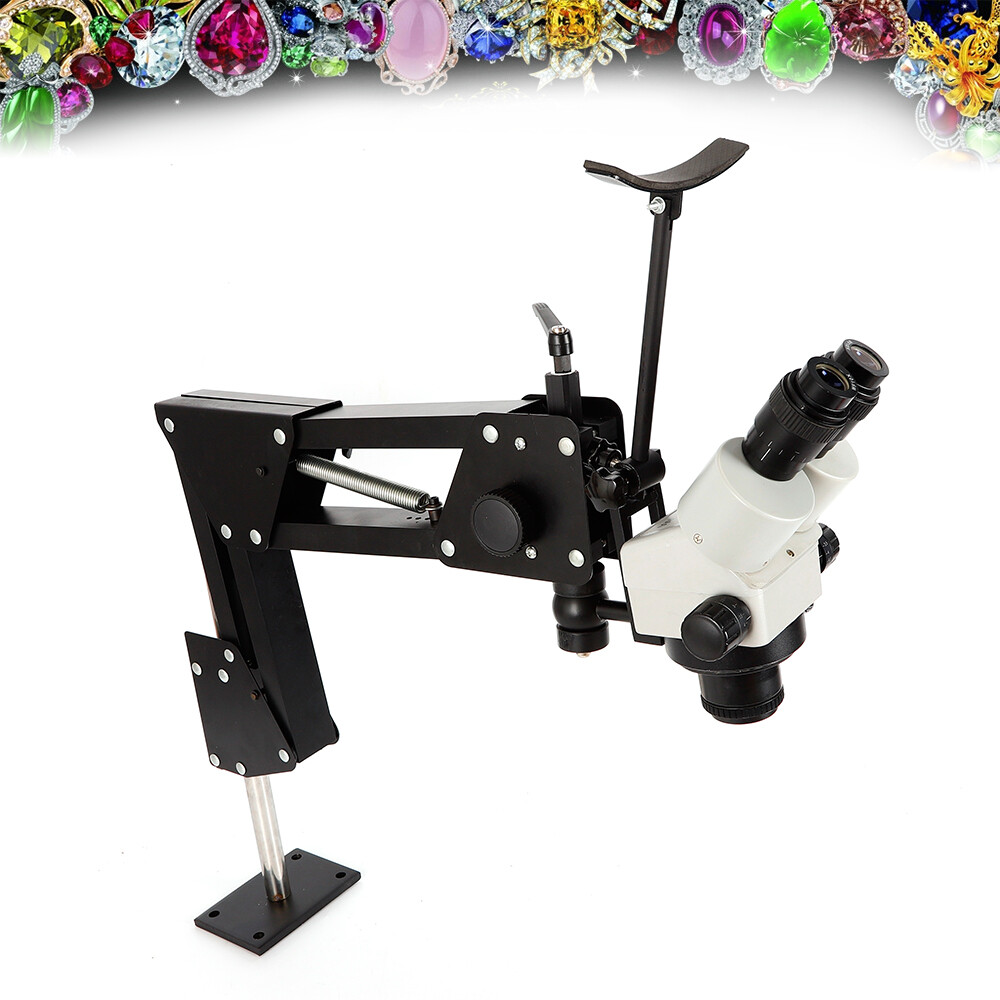 7x-45x Zoom Micro Inlaid Mirror Multi-directional Microscope+Stand Jewelry Tool