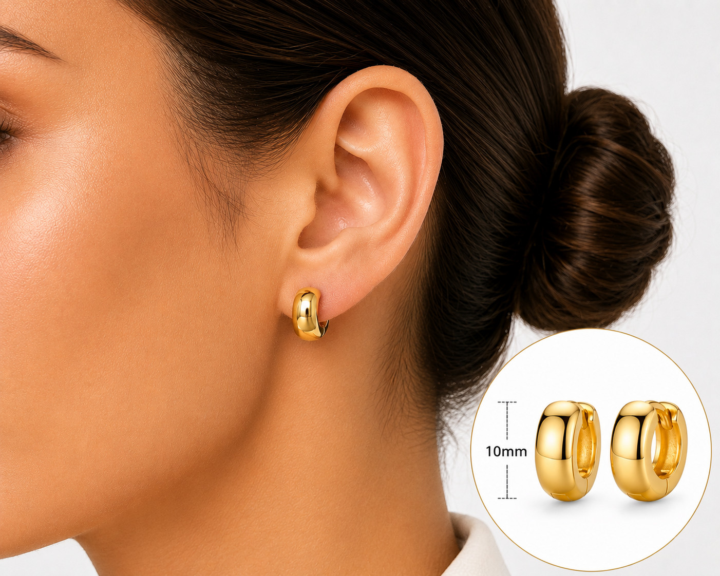 Gold Plated 10mm Hoop Earrings Unisex Hip Hop Fashion Jewelry Women, Men