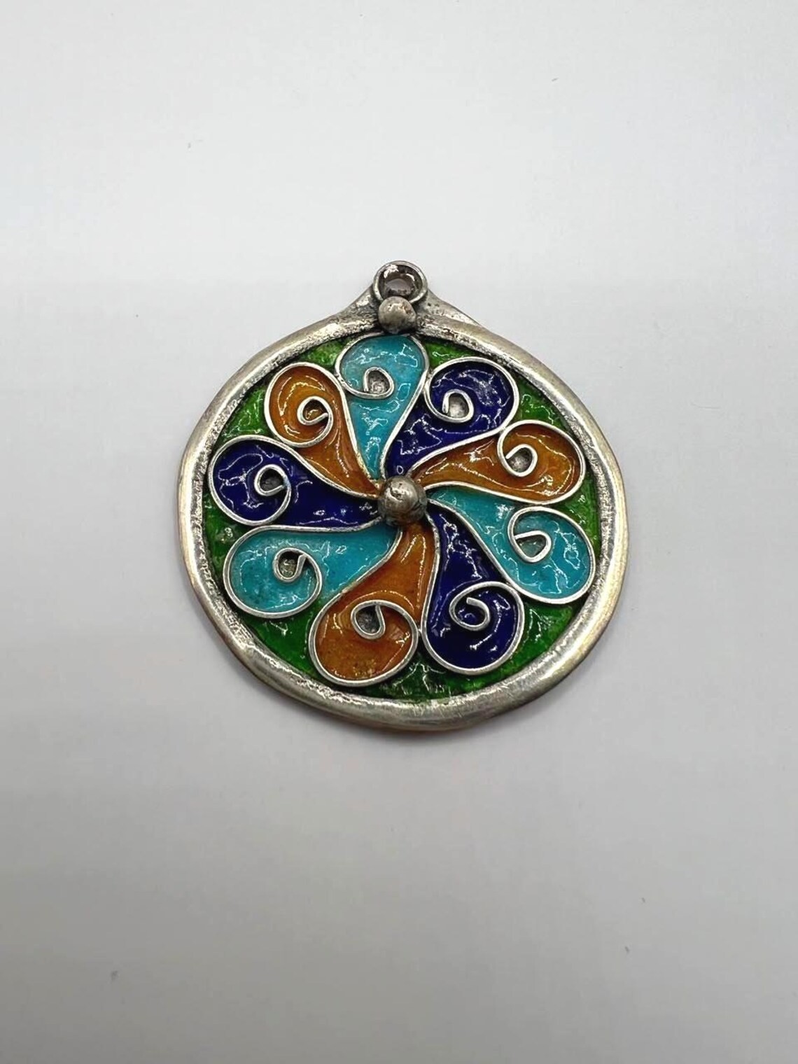 Sterling Silver Kabyle Amulet Pendant Enamel Berber Tribal Ethnic Boho