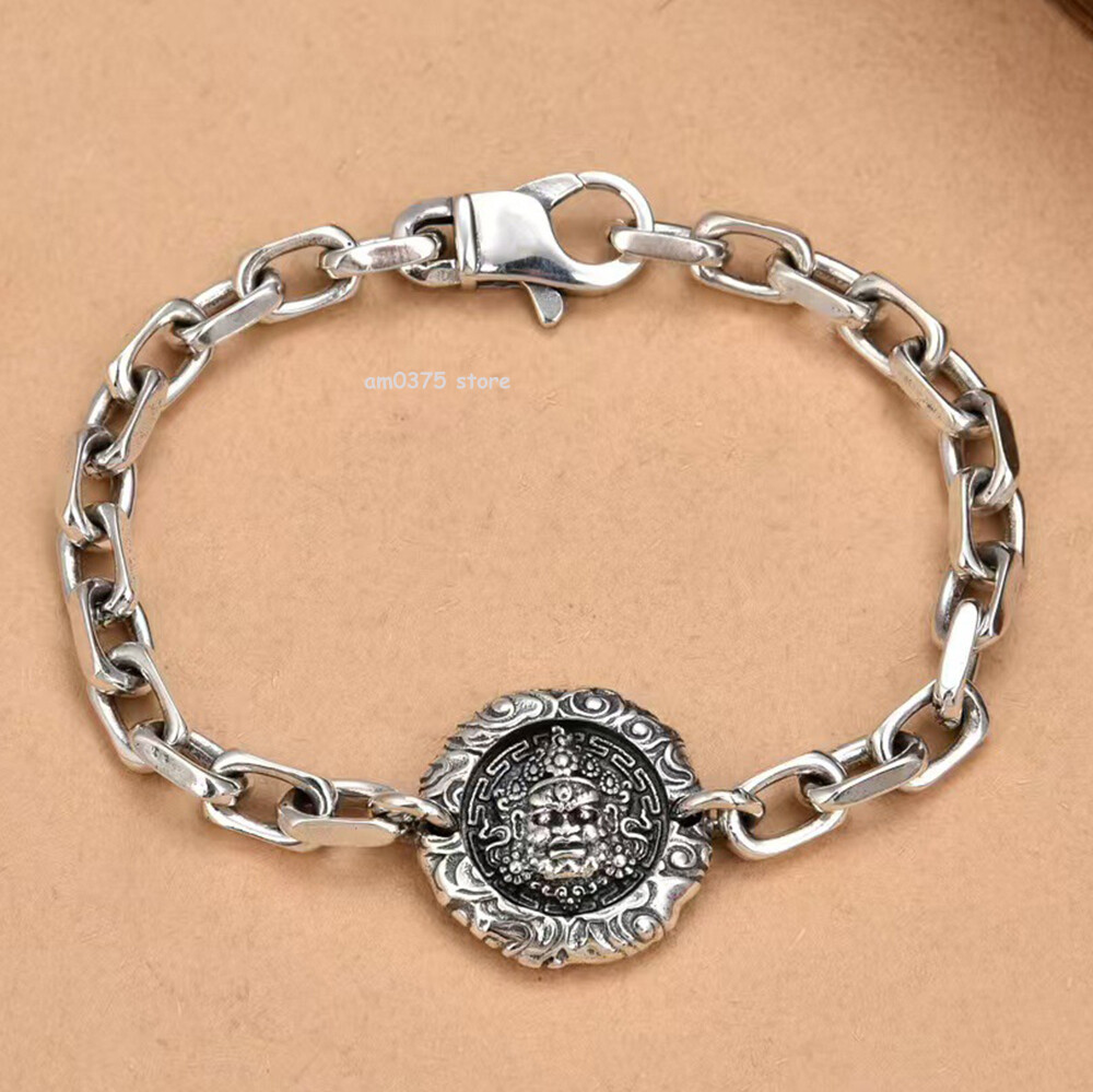 Real 925 Sterling Silver Bracelet Men’s Yellow Jambhala 6mm Cable Link 7-9inchL