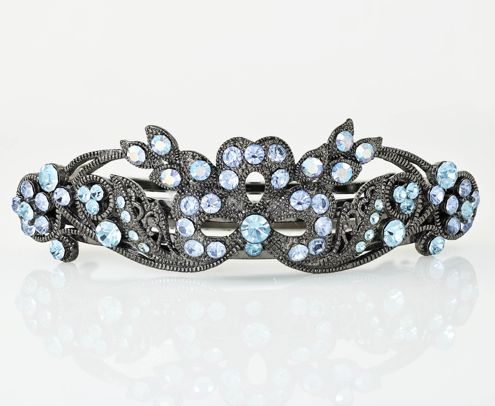 Vintage Icy Blue Austrian Rhinestone Hair Barrette Clip Ponytail Cuff Holder B30