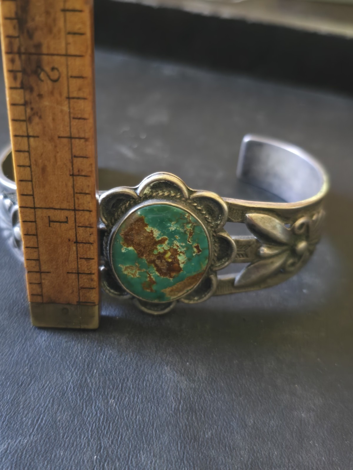 Early 1930’s-1940’s Fred Harvey Era Bracelet with Large Stunning Green Turquoise