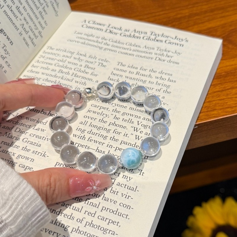 12mm Natural White Crystal Bubble Ball Larimar Quartz Bracelet