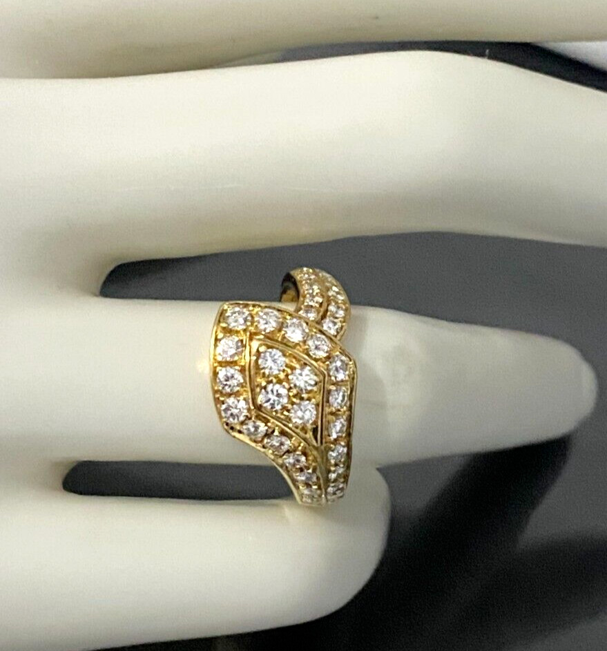 18K Yellow Gold & 0.90CT Diamond Snake Ring Size L 1/2 – 5 7/8