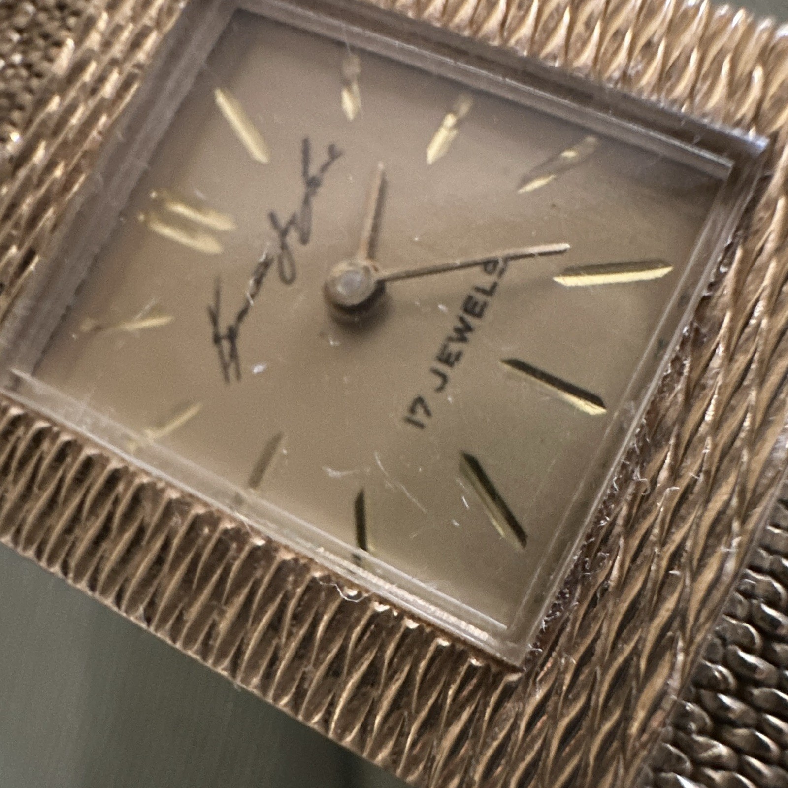 Kreisler Women’s 17J Manual Wind Rectangle Watch Gold Mesh Band Analog