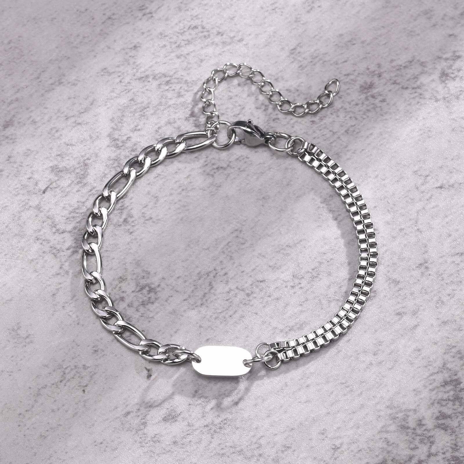 A-Z Initial Bracelets for Men Women Figaro Chain Box Link Bracelets Classic