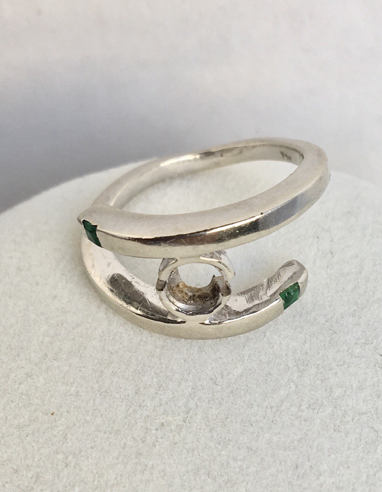 14K Solid White Gold 5g Custom Emerald Ring Remount Setting Size 5.5 Handmade