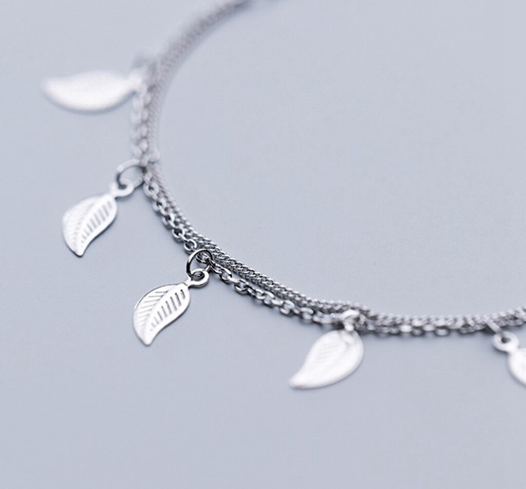 Fashion Women Girl 925 Sterling Silver Dangle Leaf Anklet Bracelet 8.5-9.7″
