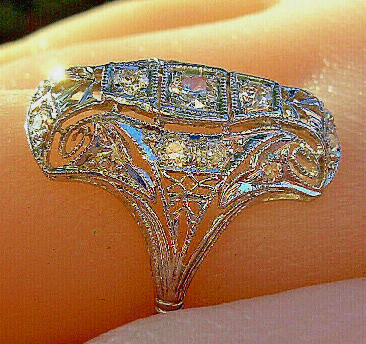 Originbal EARTH MINED DIAMOND ART Deco Engagement Ring Antique PLATINUM Filigree