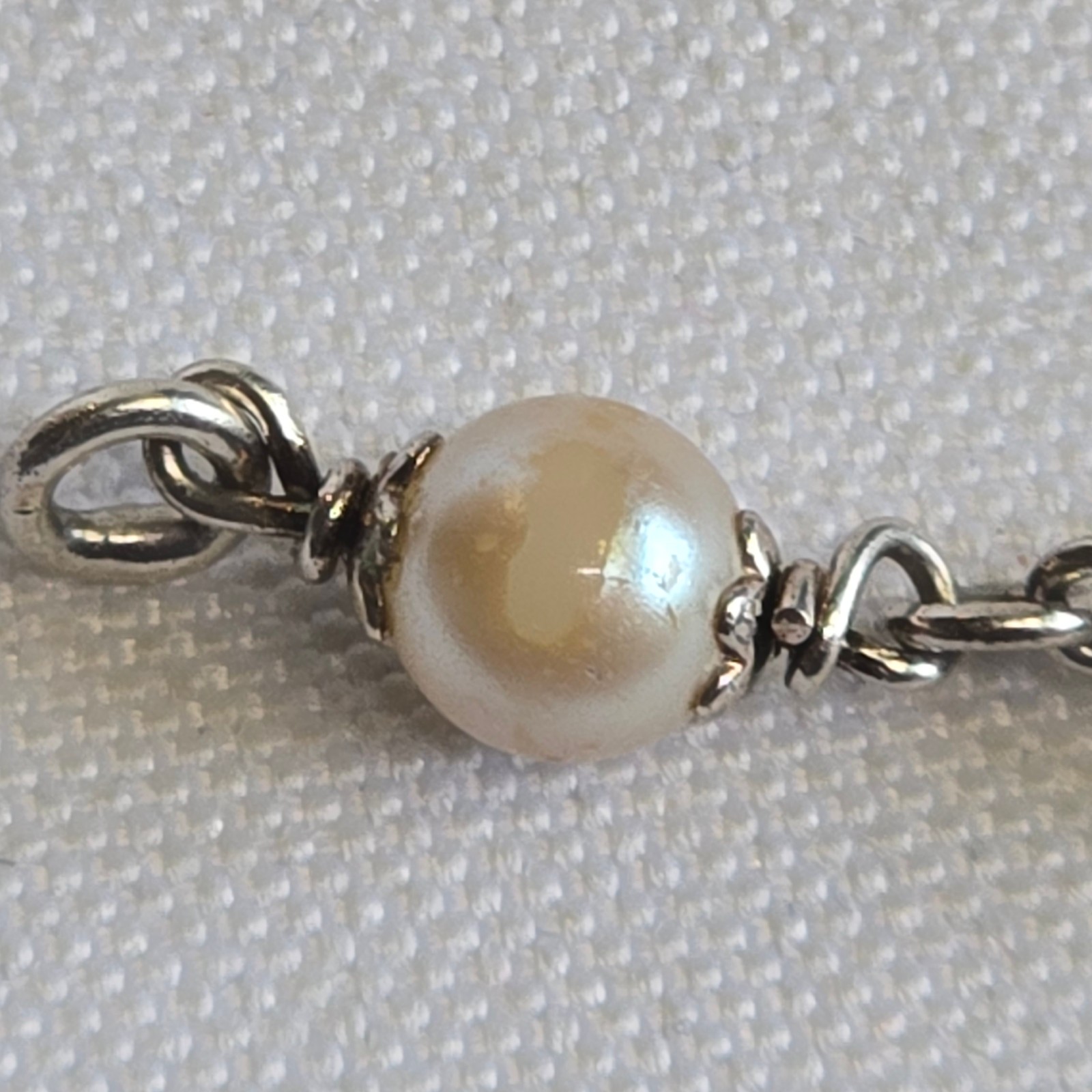 Sterling Silver Bracelet 7.36g Jewelry 7.5″ Faux Pearls & Green Stones *READ*