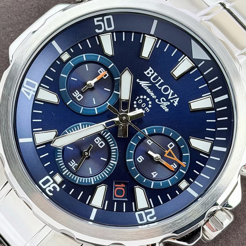 Bulova Marine Star 96B256 Men’s Chronograph Quartz Watch Blue Dial 43MM