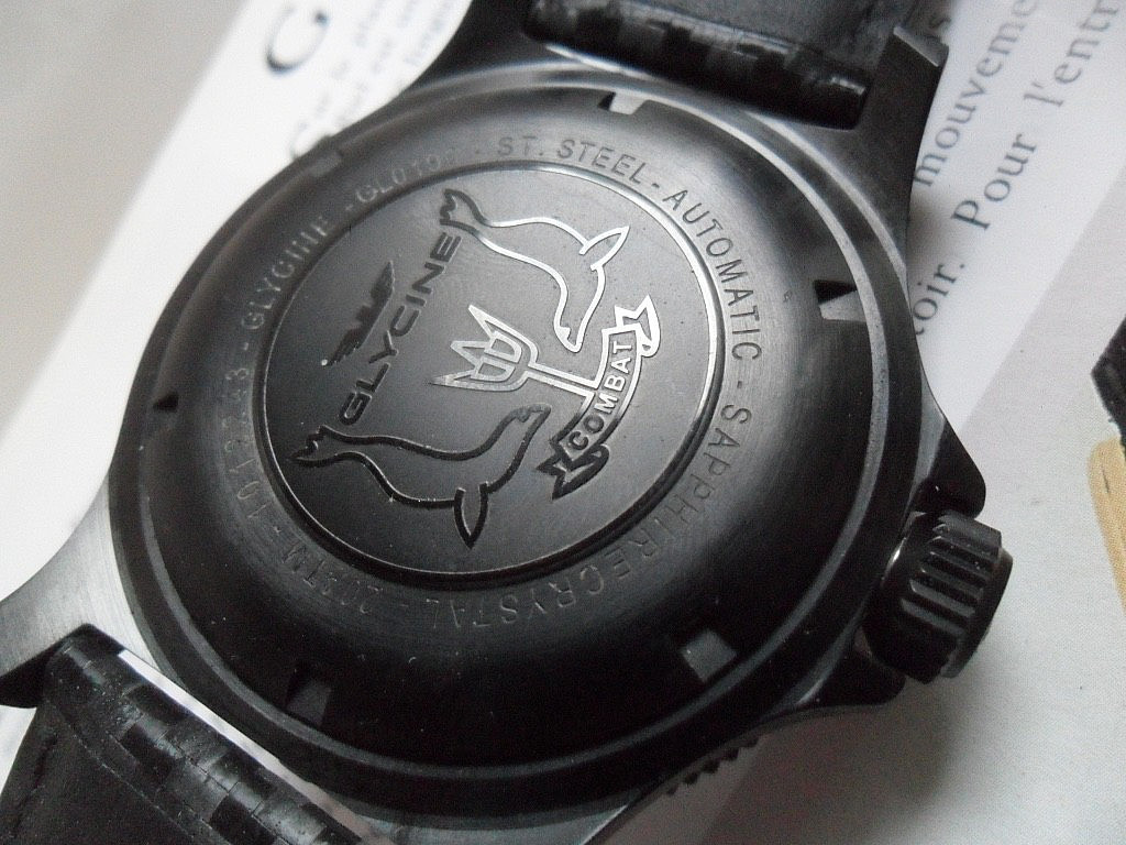 48.5 mm Black S/S Men’s Glycine SUB Combat 200M Military Automatic Watch GL0190