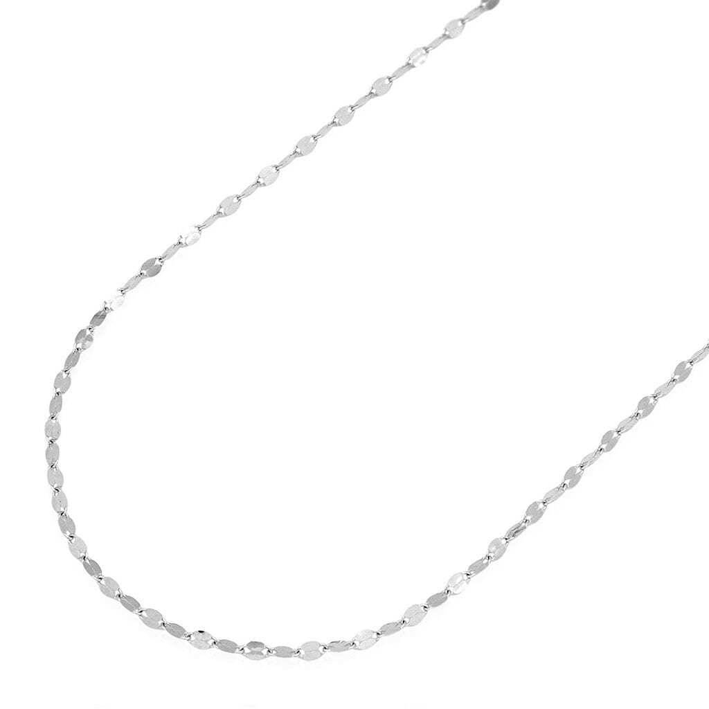 14K White Gold Diamond-Cut 2mm Fancy Italian Mirror Chain Necklace 18″