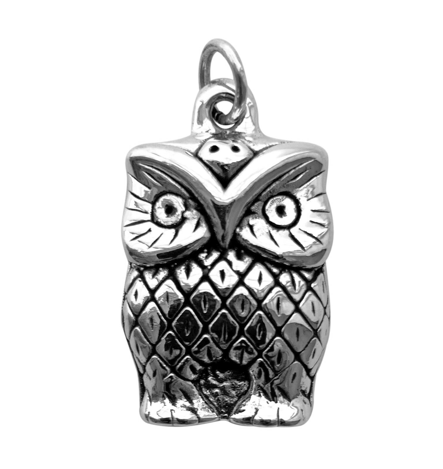 Silver OWL Pendant in 925 Sterling Bird Wisdom Charm
