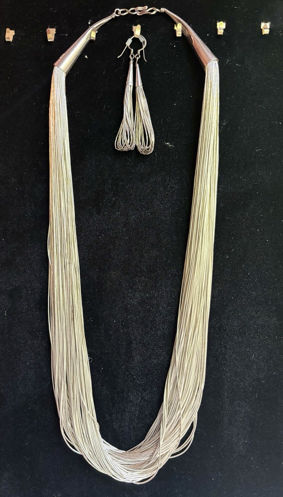 Liquid Silver Sterling 99 Strand Necklace W/ Earrings 111 grams 23in 925 Signed