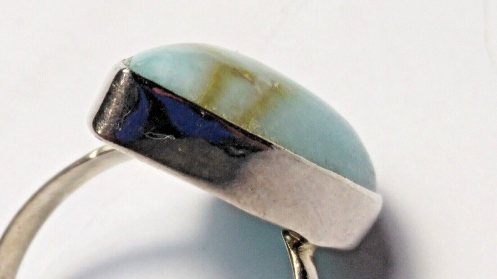 AESTHETIC NATURAL LARIMAR IN STERLING SILVER.925 RING SIZE 8.75-9.0!