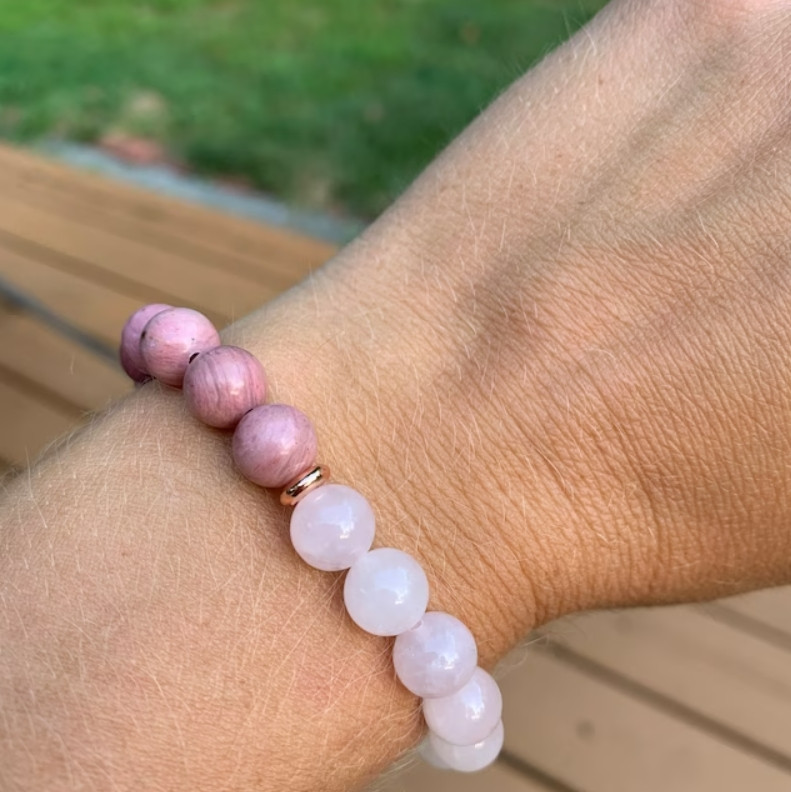 Rose Quartz & Rhodonite Gemstone Beads Healing Women Bracelet for Self Love Gift