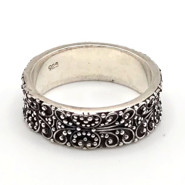 Sterling Silver 925 Scroll & Bead Band Ring Oxidized Finish Boho Bali Style 6.5