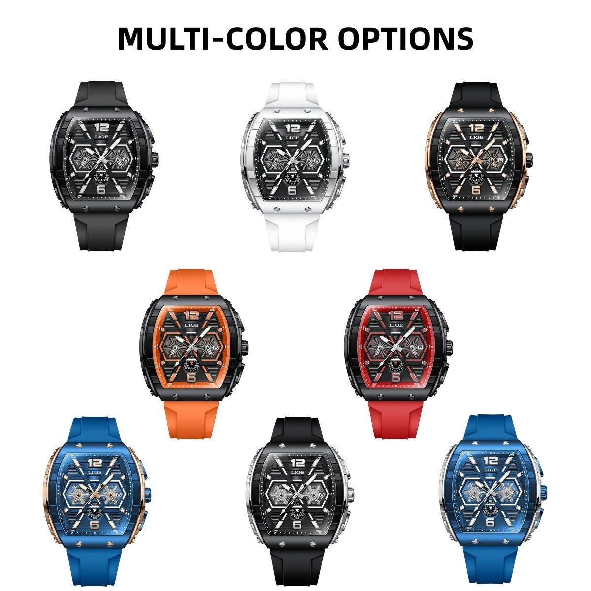 Luxury Men’s Watch Quartz Date Big Square Dial Diver Sport Waterproof Wristwatch