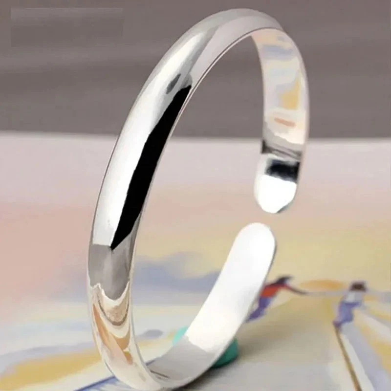 999 Sterling Silver Cuff Bracelet Women Retro Bangles Wedding Jewelry