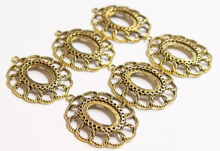 10 of 18x13mm Antique Gold Old Victorian Braided Loops Pendant Settings 36x28mm