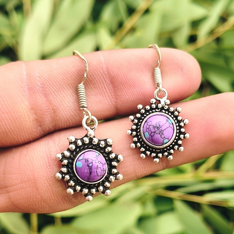 Pink Turquoise Gemstone 925 Sterling Silver Plated Earring Dangle Drop Jewellery