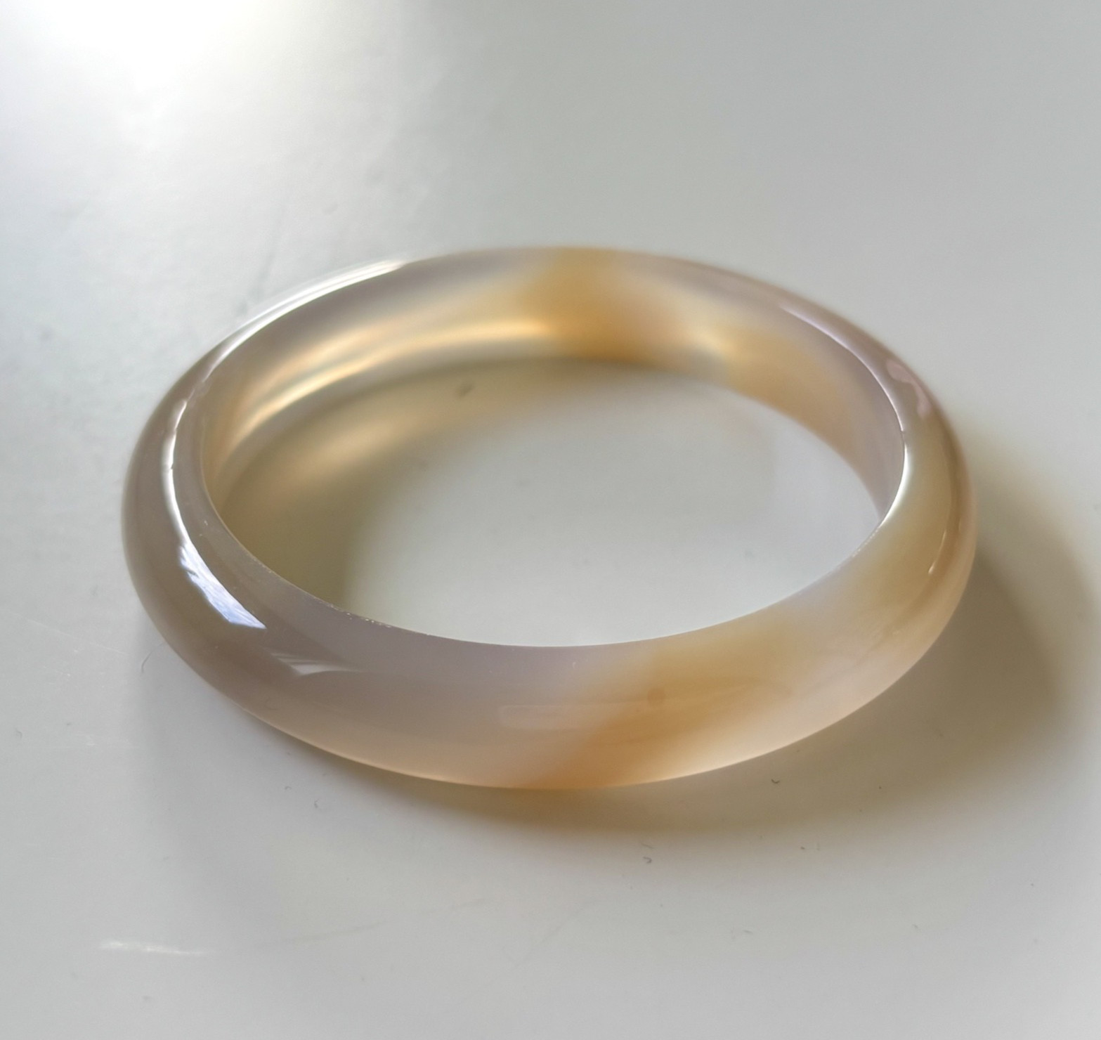 55mm Pastel Orange Chalcedony Bracelet 11mm Wide Jelly Agate Bangle