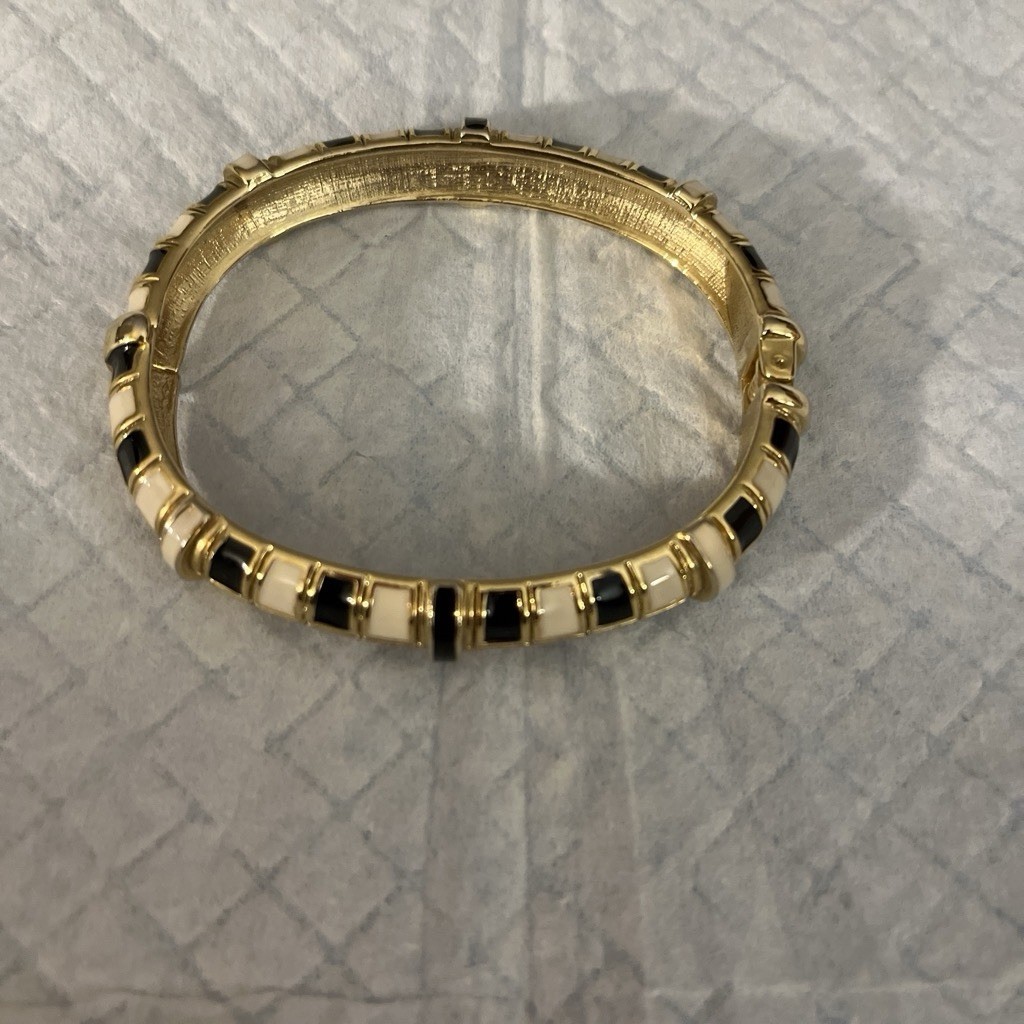 Gold Bangle With Black And Beige Square Stones