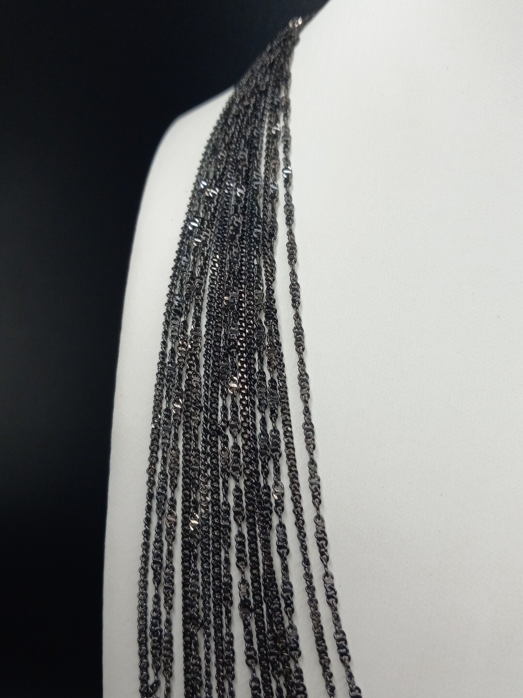 WHBM Clear Stones Black Tone 15 Strand Chain Layered Necklace
