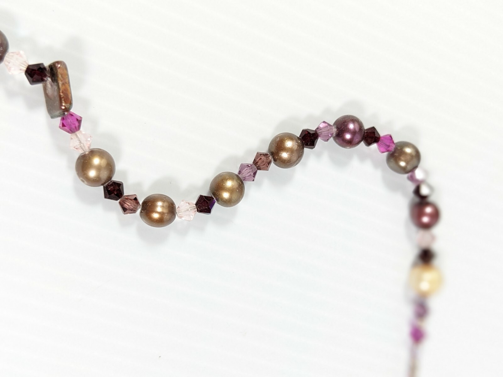 Artisan Pink Glass Bead Brown Ivory Pearl Choker Necklace Magnetic Clasp 18 inch