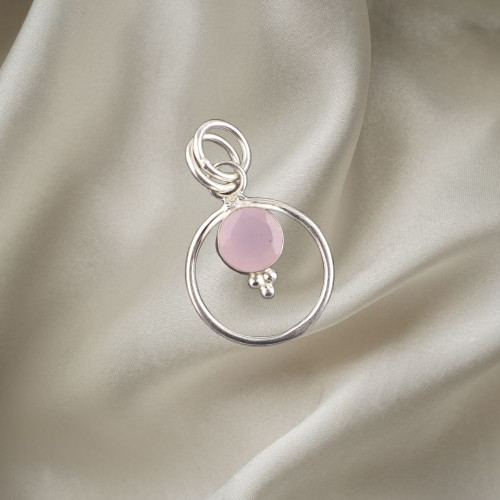 925 Silver Rose Chalcedony Gemstone Sister Art Deco Anniversary Pendant Jewelry