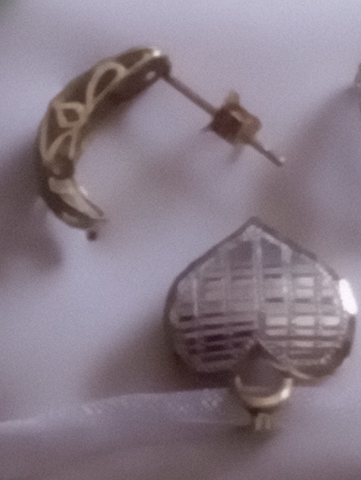 Vintage 10k White And Yellow Gold Heart Pendant And Matching J Hook Earrings