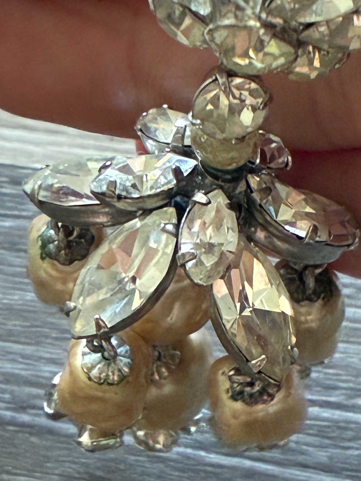 Rare Vintage 1950s Boucher STYLE Earrite Rhinestone + Pearls Earring SINGLE