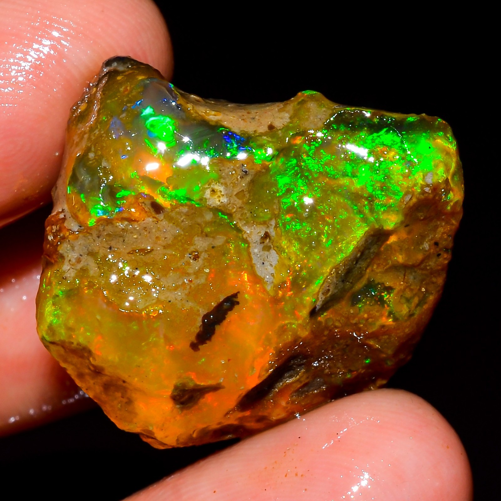 38.5 Ct Ethiopian Opal Rough Gemstone, Loose Gemstone Multi Fire Opal L 88