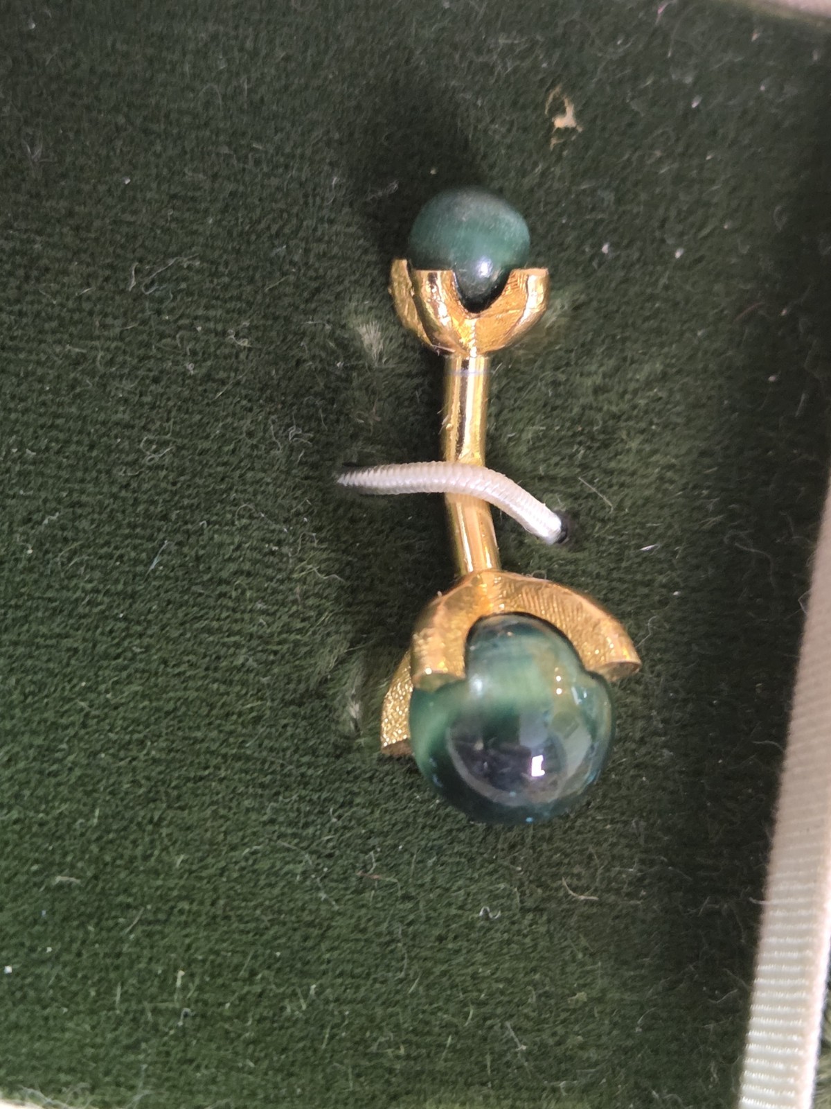 Rare Vintage Johnny Carson Gold Tone Green Tiger Eye Stone Cufflinks W/Box NOS