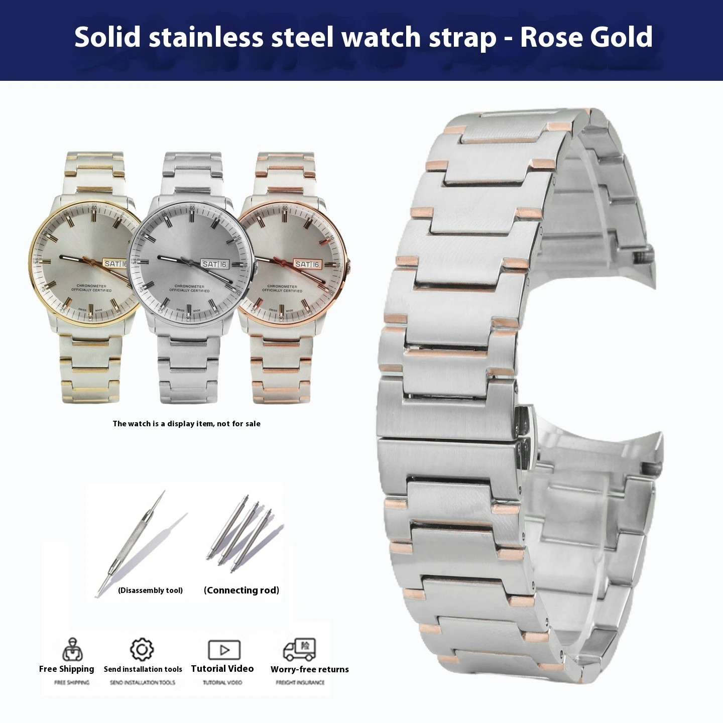 Steel Watch Strap for Mido Commander 21mm Arc Metal Bracelet Men M021 Watchband