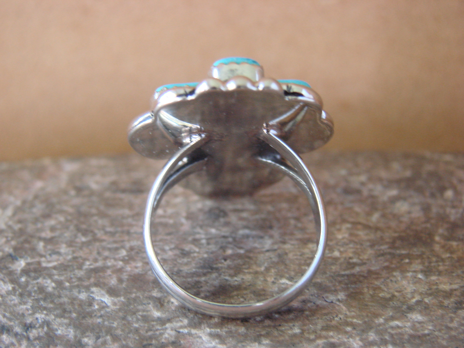 Native American Nickle Silver Turquoise Cross Ring Size 7 1/2 by Phoebe Tolta